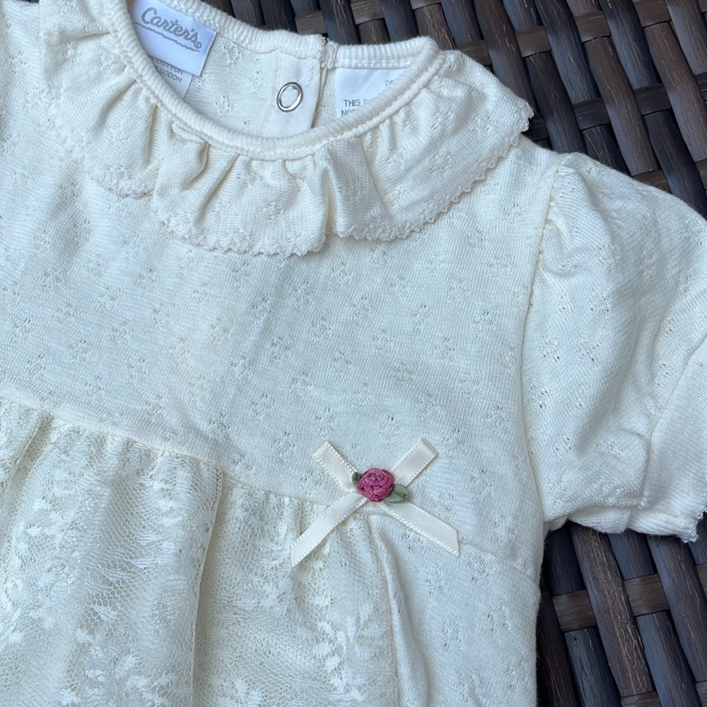 CARTER’S Vintage Infant Girls 6-9m Short Sleeve Dress Lace Cotton Roses Bows EUC